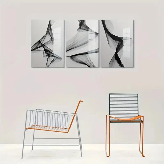 3pcs Black & White Minimalist Lines Metal Print Ready to Hang Art