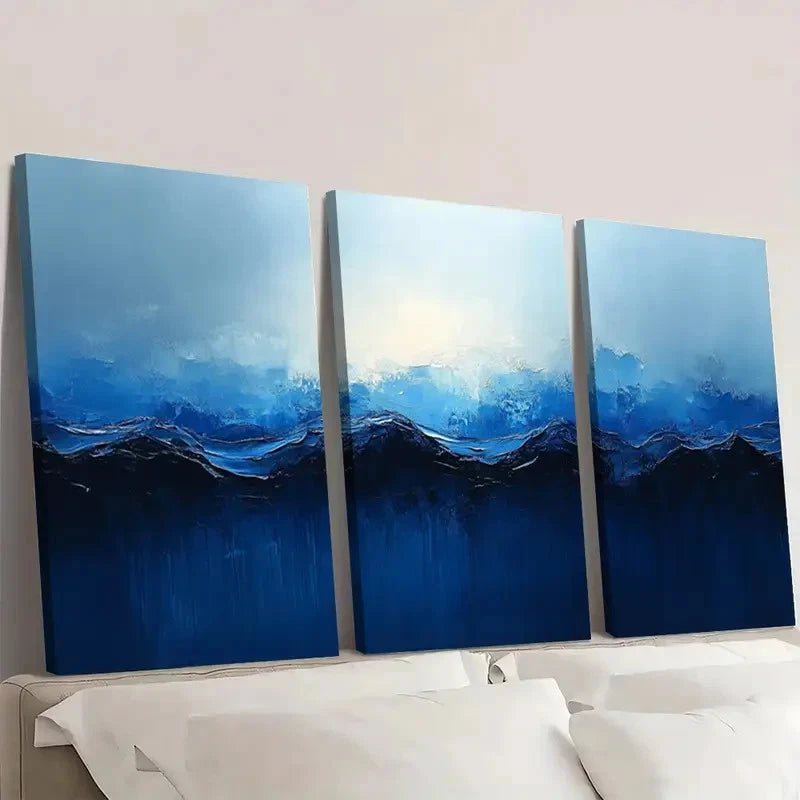 3pcs Blue Abstract Minimalist AM       Wall Art Set Canvas Framed 50x70cm - High Quality Print 100% Australian Made Wall Canvas Ready to Hang
