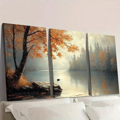3pcs Rustic Tree River Landscape Wall Art Set Canvas Unframed – High Quality Print 100% Australian Made Wall Canvas