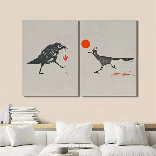 2pcs Decorative Painting, Raptor, Sun, Stolen Heart, Minimalism Canvas Framed 50x75cm - High Quality Print 100% Australian Made Wall Canvas Ready to Hang