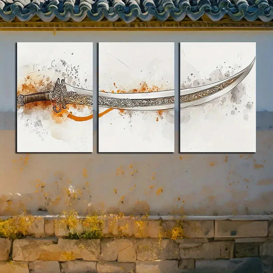 3pcs Artistic Sword Design Metal Print Ready to Hang Art