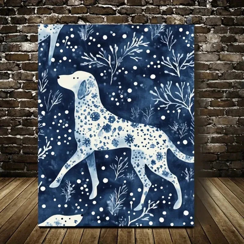Beautiful Modern Snow Hound Dog Painting 40x60cm Metal Print Ready to Hang