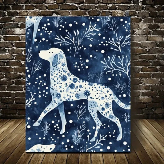 Beautiful Modern Snow Hound Dog Painting 40x60cm Metal Print Ready to Hang