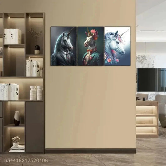 3pcs Unicorn with a Floral Motif a Spellbound Metal Print Ready to Hang Art