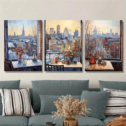 3pcs Chicago winter cityscape, impressionistic Metal Print Ready to Hang Art