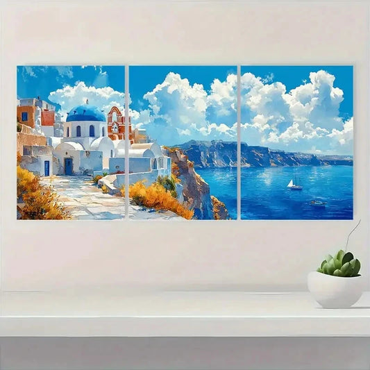 3pcs Santorini Greek Island Art Prints Metal Print Ready to Hang Art