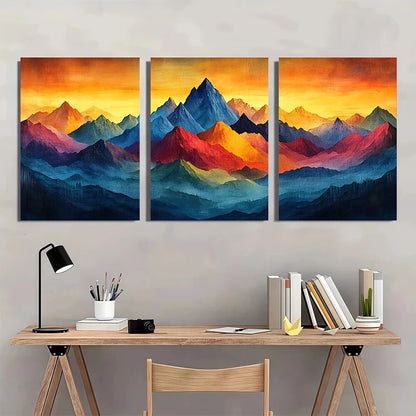 3pcs Mountain Painting Abstract Colourful Metal Print Ready to Hang Art