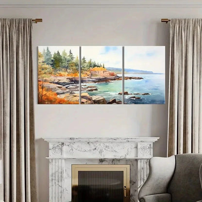 3pcs Watercolor Style Landscape Coastal Scenery Metal Print Ready to Hang Art