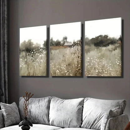 3pcs Vintage Rural Wildflower Plant Landscape Wall Art Set Canvas Framed 40x60cm - High Quality Print 100% Australian Made Wall Canvas Ready to Hang
