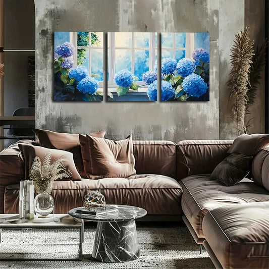 3pcs Beautiful Blue Hydrangea Floral Art Metal Print Ready to Hang Art