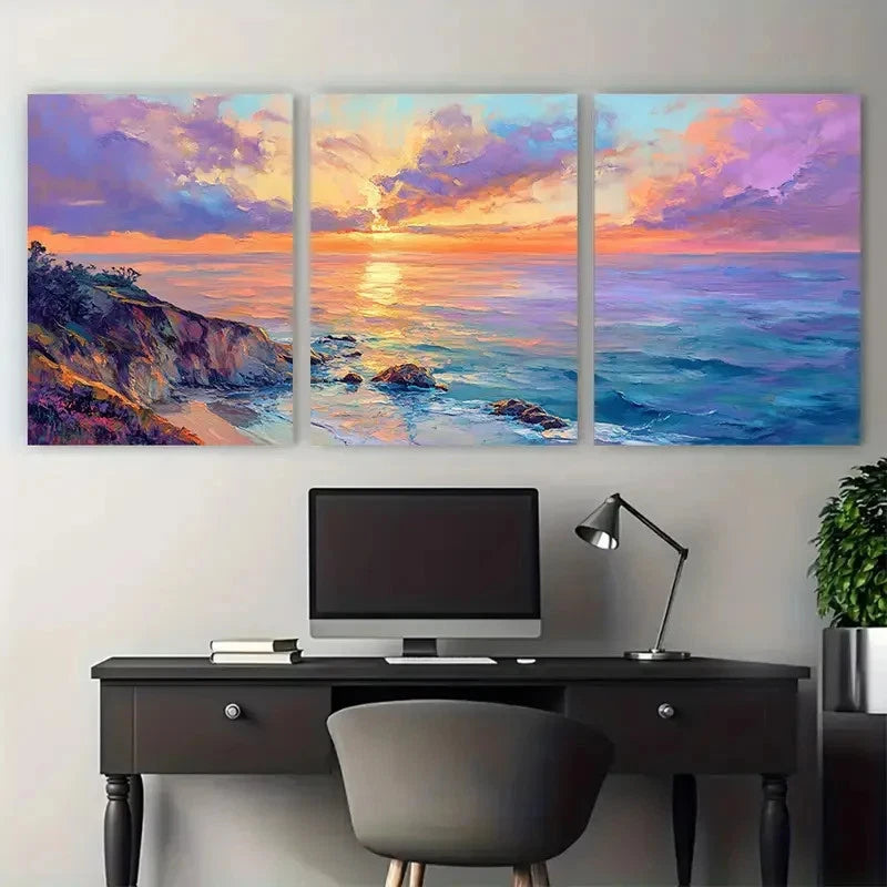 3pcs Big Sur Landscape Pastel Ocean Cloudscape Metal Print Ready to Hang Art