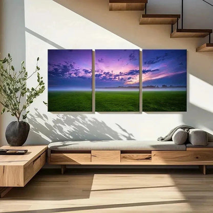 3pcs Endless Grassland & Purple Sky Wall Art Set Canvas Framed 40x60cm - High Quality Print 100% Australian Made Wall Canvas Ready to Hang