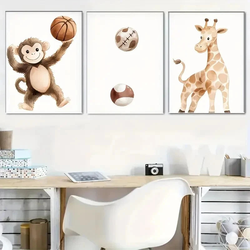 3pcs Adorable Watercolor Animals Designs Metal Print Ready to Hang Art