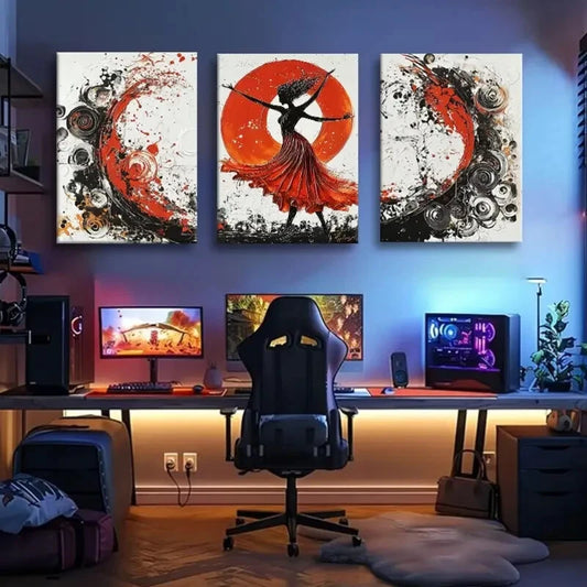 3pcs Flamenco Dancer Red Dress Abstract Perfect Wall Art Set Canvas Framed 40x60cm - High Quality Print 100% Australian Made Wall Canvas Ready to Hang