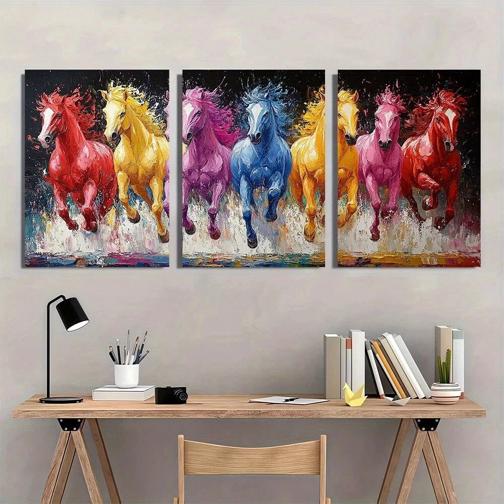 3pcs Colorful Horses Animal Abstract Metal Print Ready to Hang Art