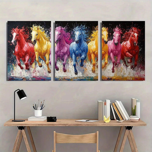 3pcs Colorful Horses Animal Abstract Metal Print Ready to Hang Art