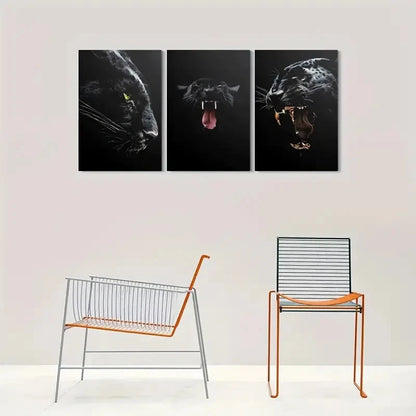 3pcs Black Panther Modern Animal Metal Print Ready to Hang Art