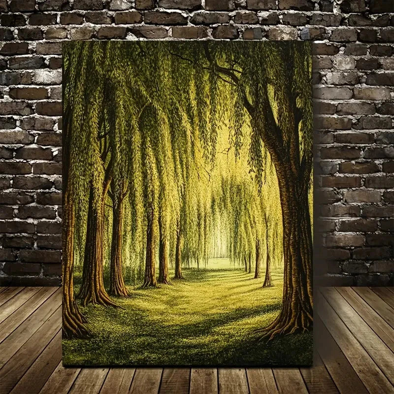 Beautiful Flourishing Willow Forest Serene Green 40x60cm Metal Print Ready to Hang