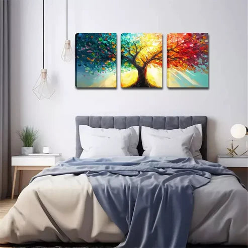 3pcs Colorful Tree Framed 60x90cm - High Quality Print 100% Australian Made Wall Canvas Ready to Hang