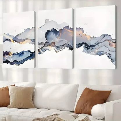 3pcs Blue Gold Smoke Wave Canvas Framed 60x90cm - High Quality Print 100% Australian Made Wall Canvas Ready to Hang