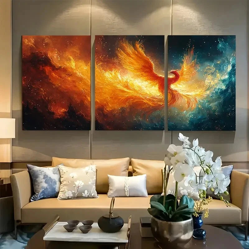 3pcs Phoenix Rising From The Ashes Metal Print Ready to Hang Art