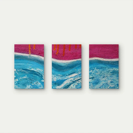 3pcs Abstract Pink & Blue Acrylic Textured Wall Art Set Canvas Framed 60x90cm - High Quality Print 100% Australian Made Wall Canvas Ready to Hang