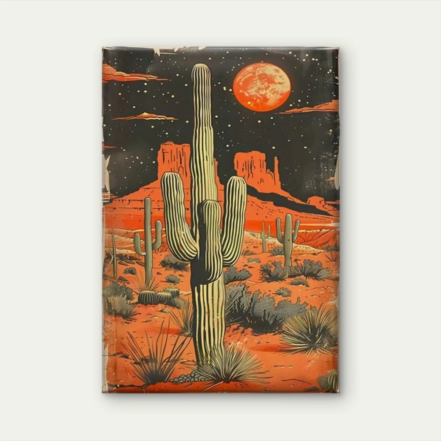 Desert Cactus Under Blood-Red Moon Portrait 60x90cm Home Decor Wall Print Art