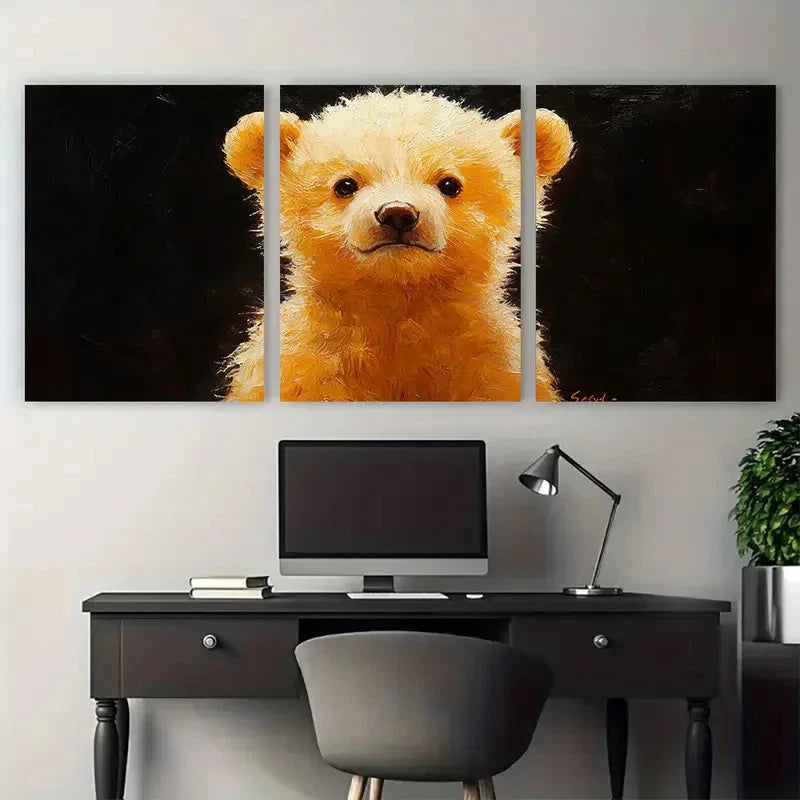 3pcs Vibrant Polar Bear Cub Animal Portrait Wall Art Set Canvas Framed 40x60cm - High Quality Print 100% Australian Made Wall Canvas Ready to Hang