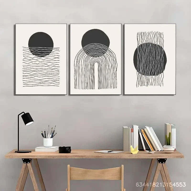 3pcs lack and white Spatial Aesthetic Presentation Metal Print Ready to Hang Art