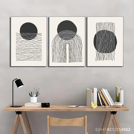 3pcs lack and white Spatial Aesthetic Presentation Metal Print Ready to Hang Art