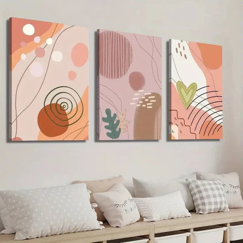 3pcs Abstract Modern Boho Style Geometric Shape Wall Art Set Canvas Unframed - High Quality Print 100% Australian Made Wall Canvas