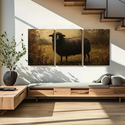 3pcs Artistic Black Sheep Painting Farmhouse Metal Print Ready to Hang Art