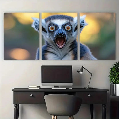 3pcs Shocked Ring Tailed Lemur Quirky Wildlife Wall Art Set Canvas Framed 40x60cm - High Quality Print 100% Australian Made Wall Canvas Ready to Hang