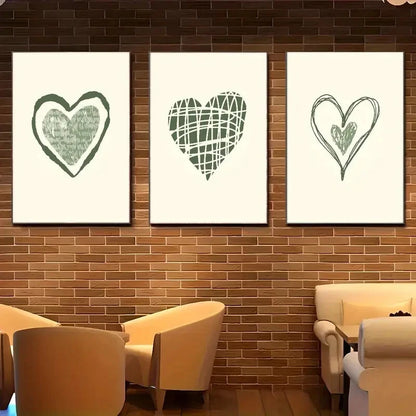 3pcs Sage Green Love Heart Vintage Art Minimal Metal Print Ready to Hang Art
