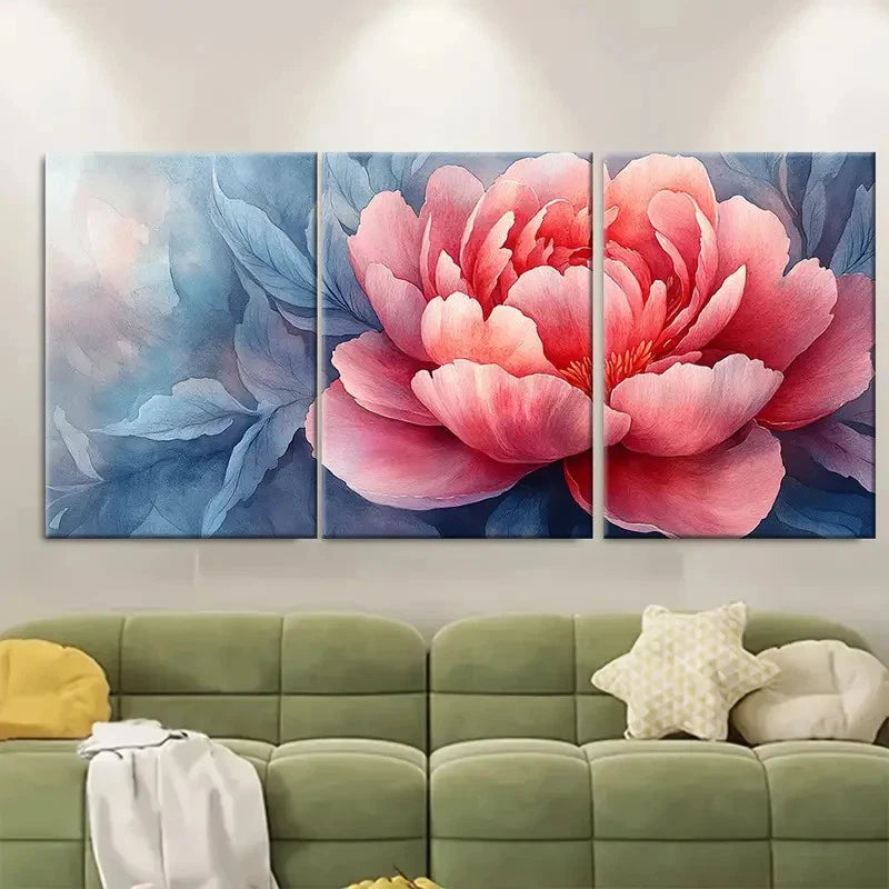 3pcs Watercolor Peony Painting Elegant BI Wall Art Set Canvas Framed 50x70cm - High Quality Print 100% Australian Made Wall Canvas Ready to Hang