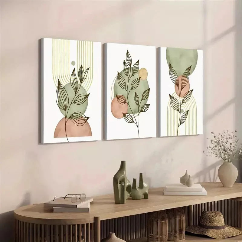 3pcs Boho Botanical Leaves Chic Canvas Framed 40x60cm - High Quality Print 100% Australian Made Wall Canvas Ready to Hang