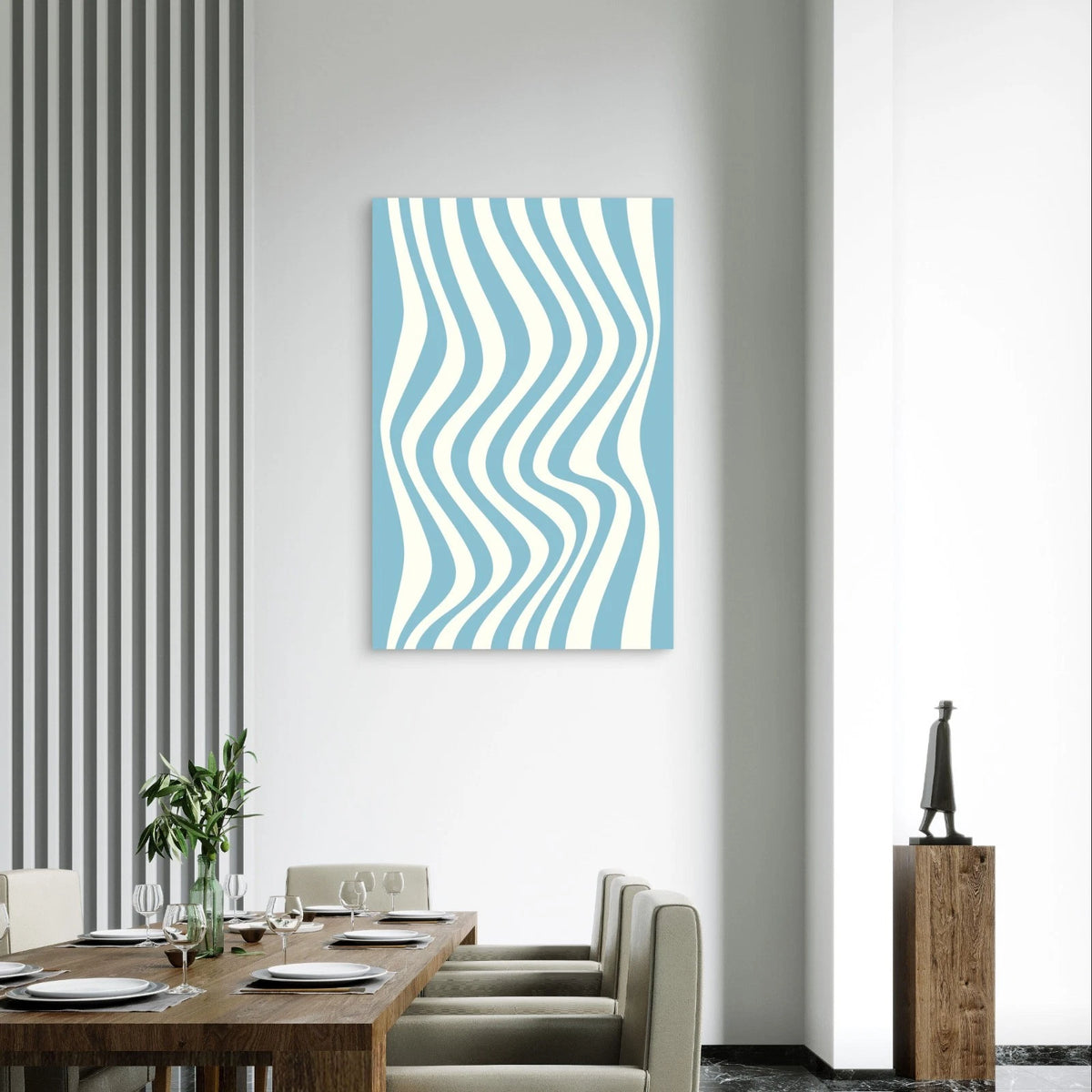 Retro Blue and White Wavy Vertical Stripes 40x60cm Metal Print Ready to Hang