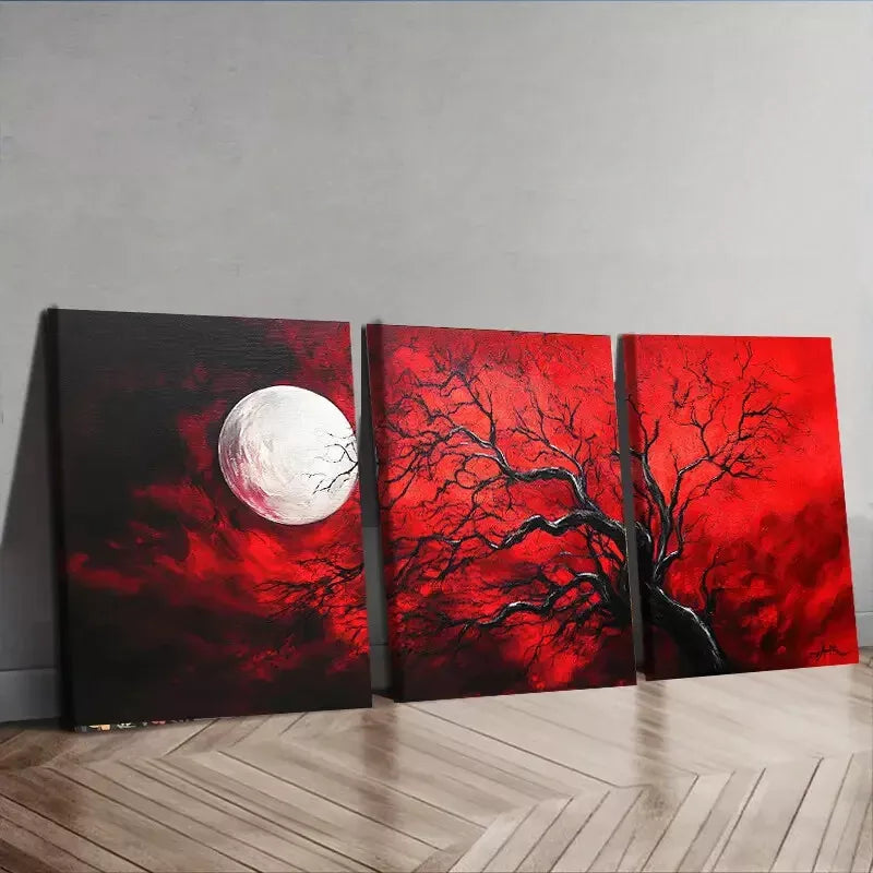 3pcs Tree and Moon Canvas Framed 40x60cm - High Quality Print 100% Australian Made Wall Canvas Ready to Hang