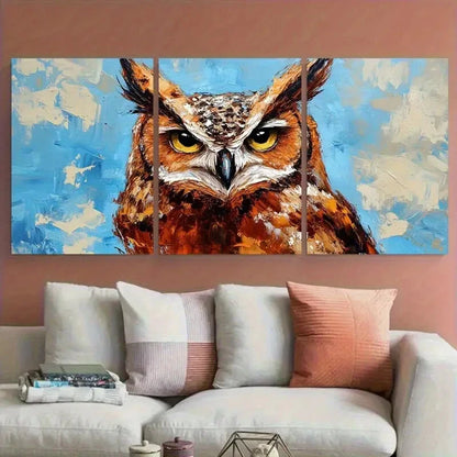 3pcs Owl Wild Bird Illustration Metal Print Ready to Hang Art