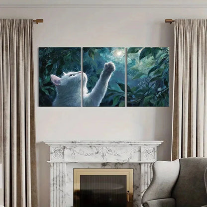 3pcs Mystical Fantasy Night Sky & Green Leaves Metal Print Ready to Hang Art