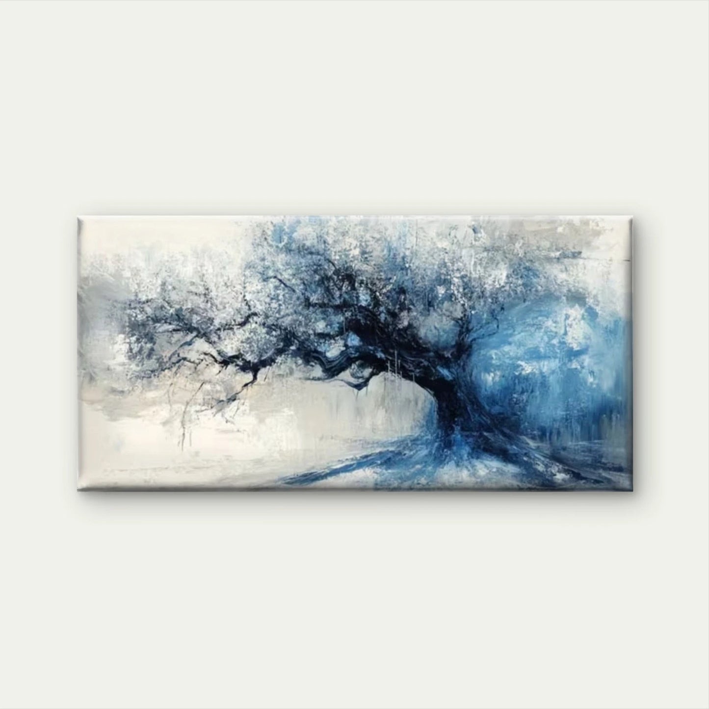 Blue Leaves & Contrasting Light Wall Art Canvas Office Home Room Framed 120x60cm
