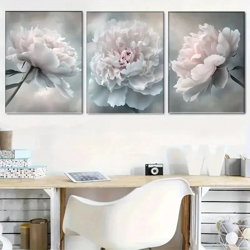 3pcs Exquisite Peony Canvas Wall Art Metal Print Ready to Hang Art