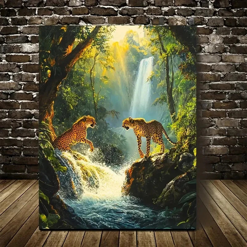 Beautiful Sunlit Trees & Serene Landscape Painting 40x60cm Metal Print Ready to Hang