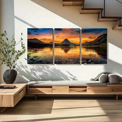 3pcs Lake Glacier National Park Sunset Wall Art Set Canvas Framed 40x60cm - High Quality Print 100% Australian Made Wall Canvas Ready to Hang