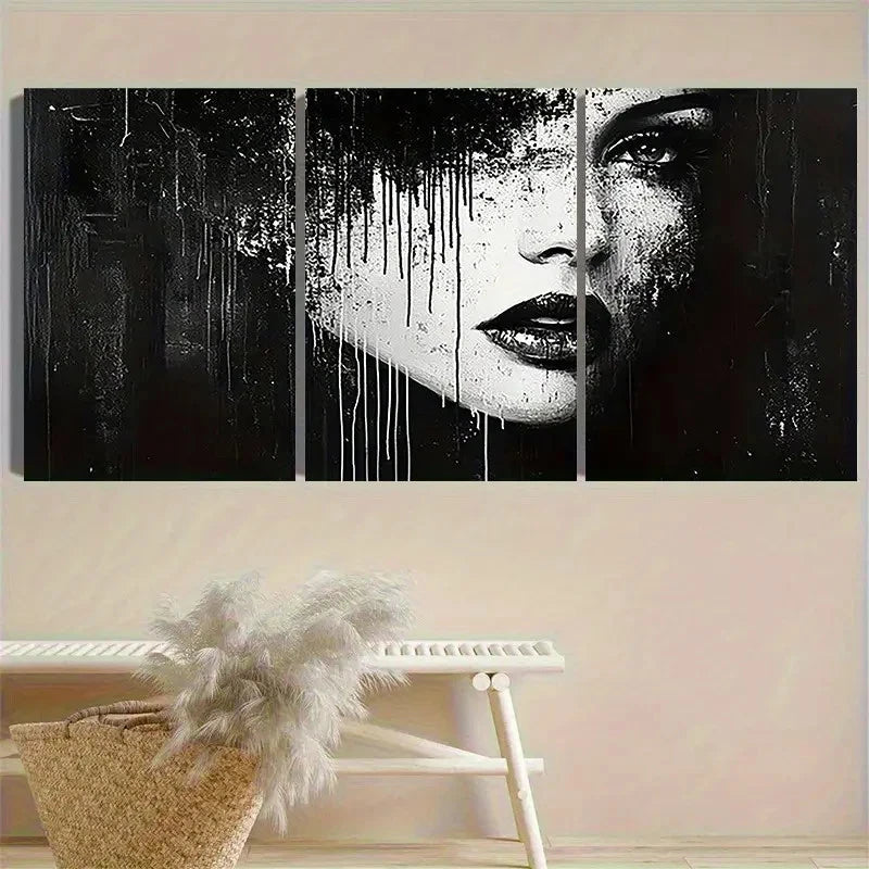 3pcs Monochrome Dripping Portrait Wall Art Set Canvas Framed 40x60cm - High Quality Print 100% Australian Made Wall Canvas Ready to Hang