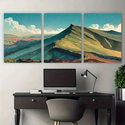 3pcs Kinder Scout Scenic Mountain Peak Wall Art Set Canvas Framed 50x70cm - High Quality Print 100% Australian Made Wall Canvas Ready to Hang