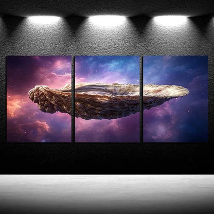 3pcs Vibrant Spacecraft in space Metal Print Ready to Hang Art