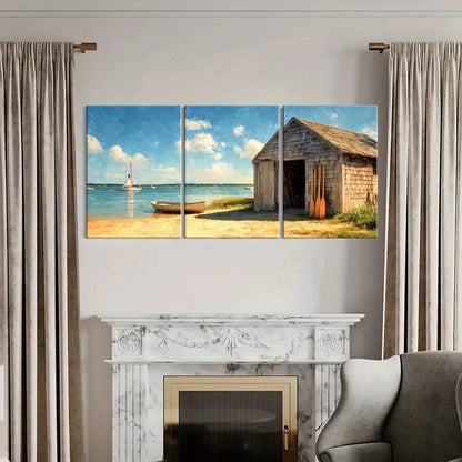 3pcs Nautical Theme Sailboat & Rowboat Scene Metal Print Ready to Hang Art