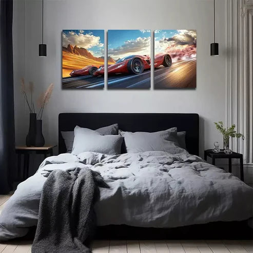 3pcs Minimalist Red Sports Car, Wall Art Set Wall Art Canvas Unframed - High Quality Print 100% Australian Made Wall Canvas