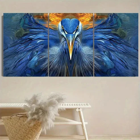 3pcs Blue Heron Kaleidoscopic Wall Art Set Canvas Unframed - High Quality Print 100% Australian Made Wall Canvas